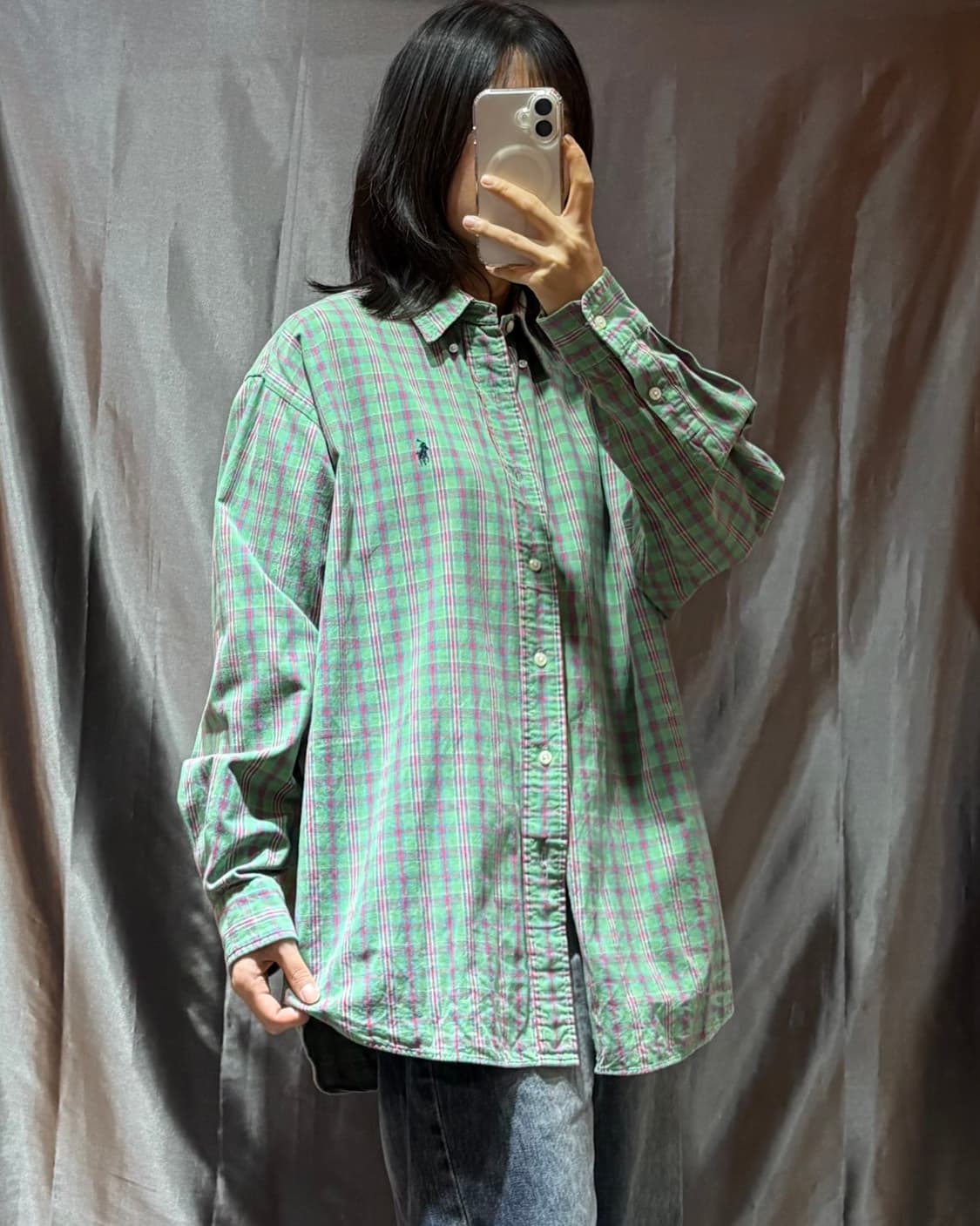 L 폴로랄프로렌 퍼플체크 그린 셔츠 상품이미지1