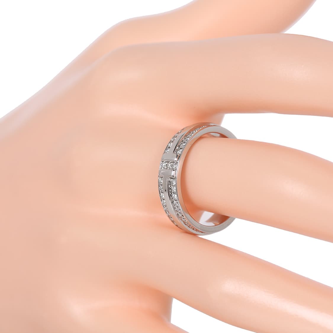 티파니 T 네로우 파베 다이아몬드 링, 화이트골드 18K 다이아반지 9호 상품이미지8