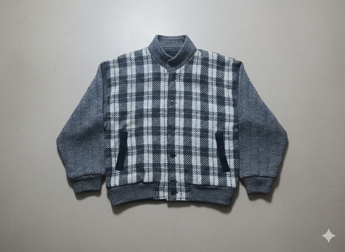 Gran Signore 일본빈티지 90's 체크 모직 블루종 자켓 M 상품이미지3