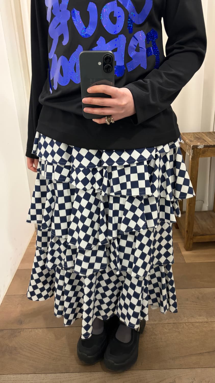 Checker Board Tiered Ruffle Skirt 상품이미지3