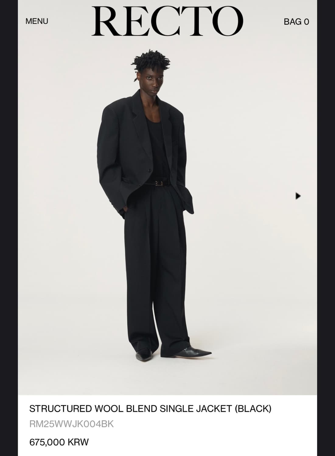 렉토 25fw 스트럭처 울 자켓 블랙 m size 상품이미지1