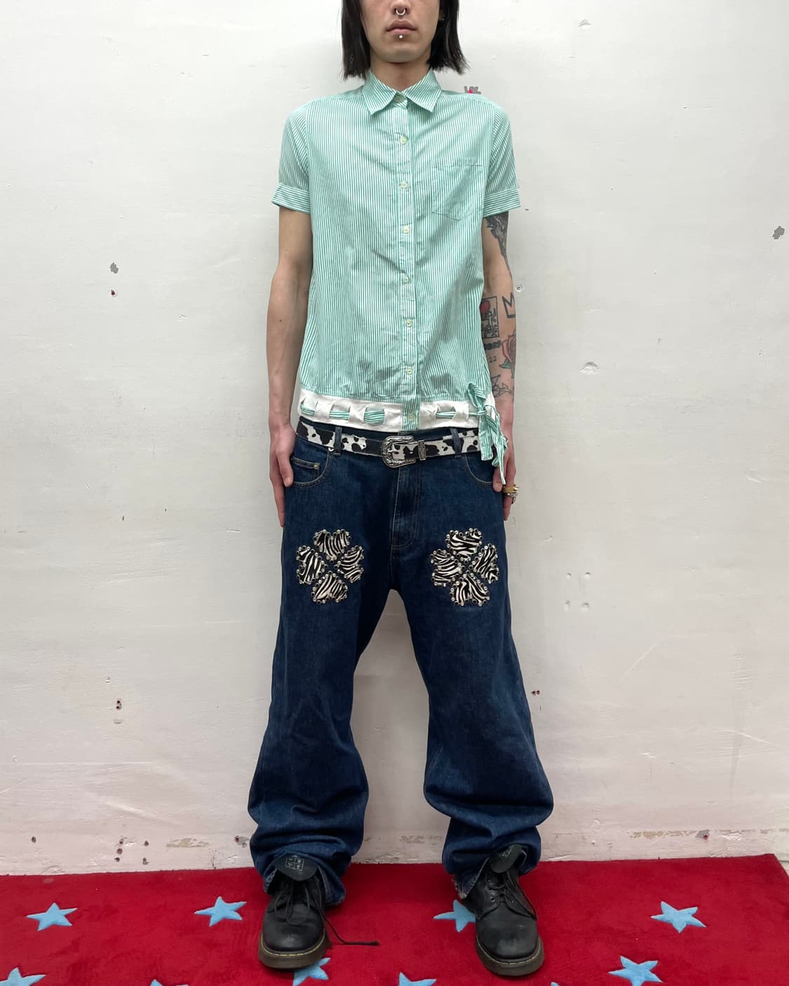 Green Stripe String Short Sleeve T-Shirt 상품이미지4