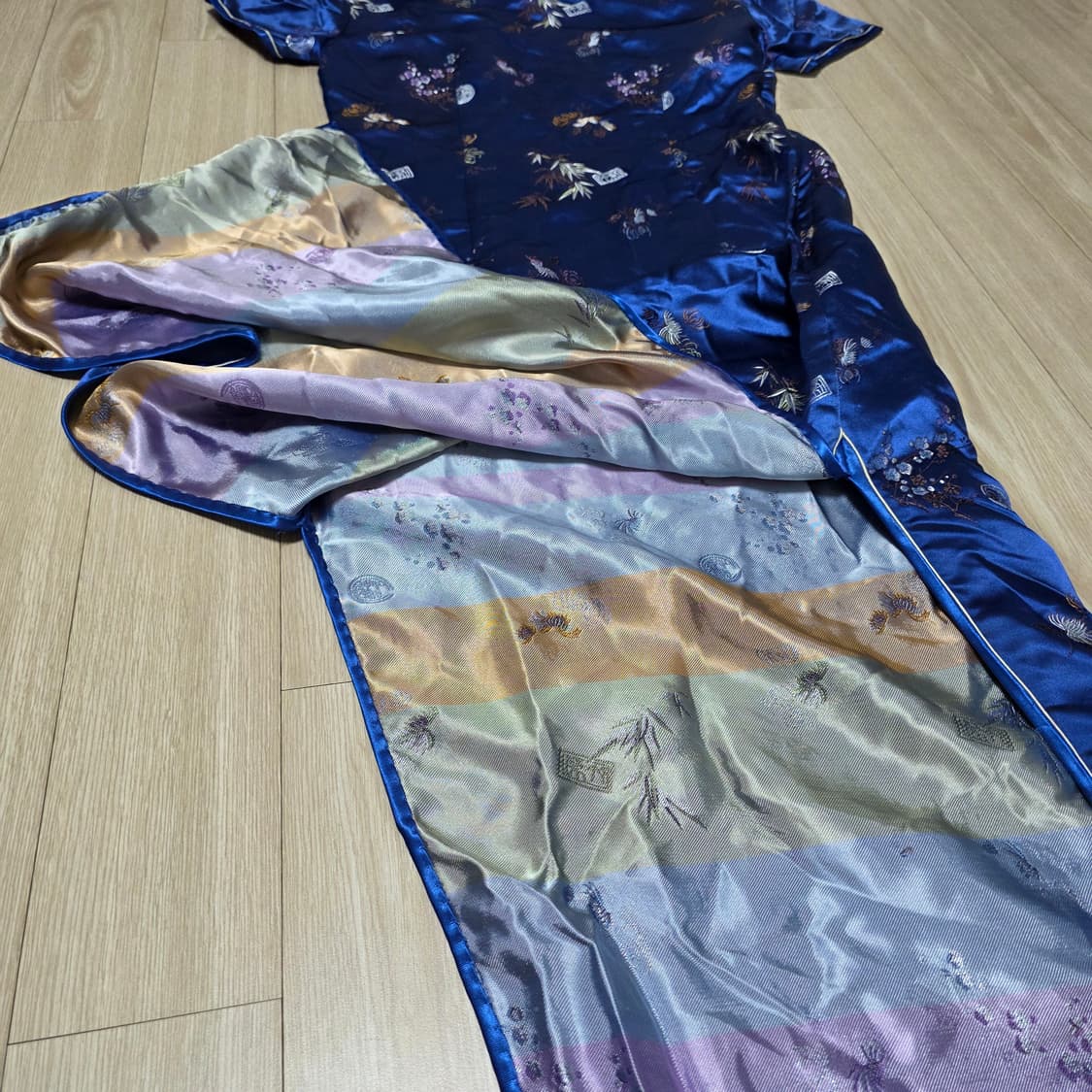 차이나빈티지)블루 플라워패턴 트임섹시 롱 치파오원피스 상품이미지3