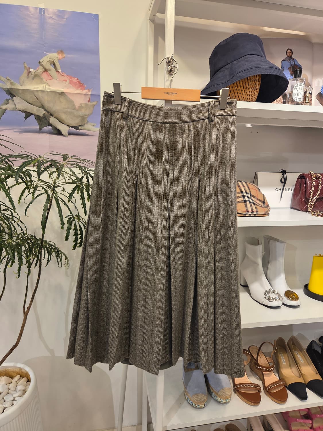 타임 울블랜딩 헤링본 주름 스커트 상품이미지1