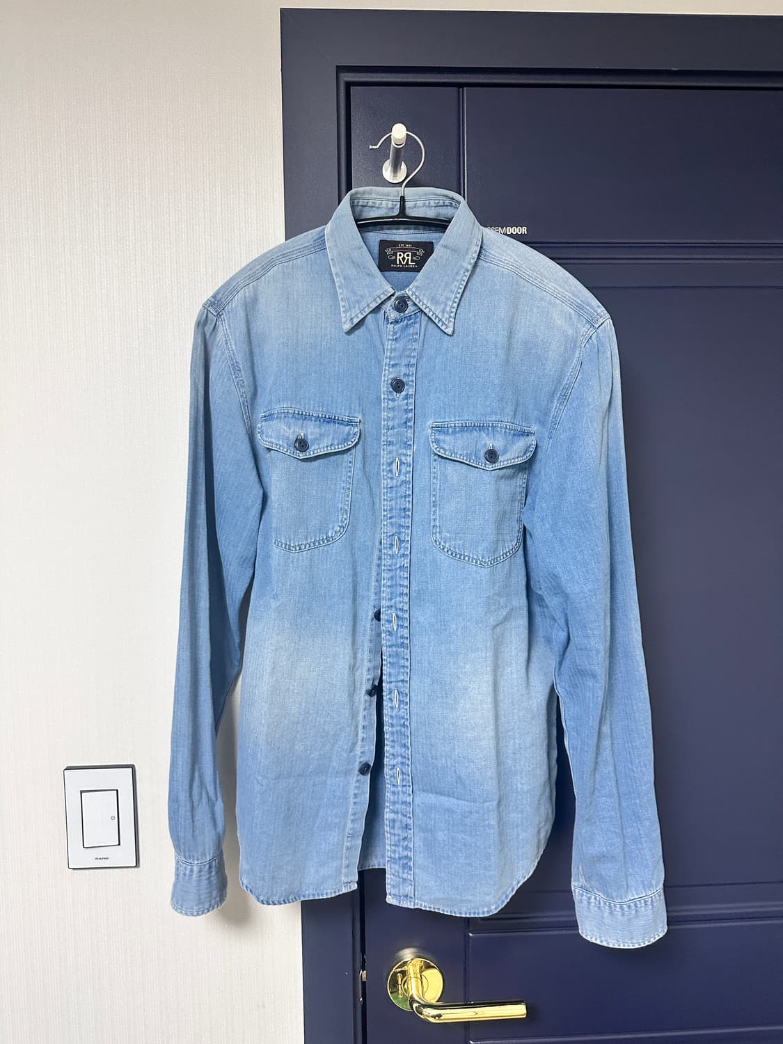 RRL 임브로이더 인디고 헤링본 워크셔츠 S 상품이미지2