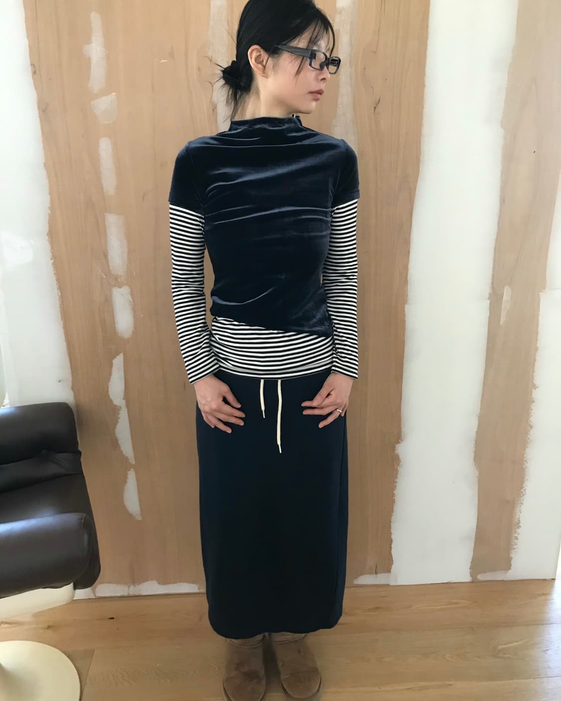 vintage navy velvet top 상품이미지2