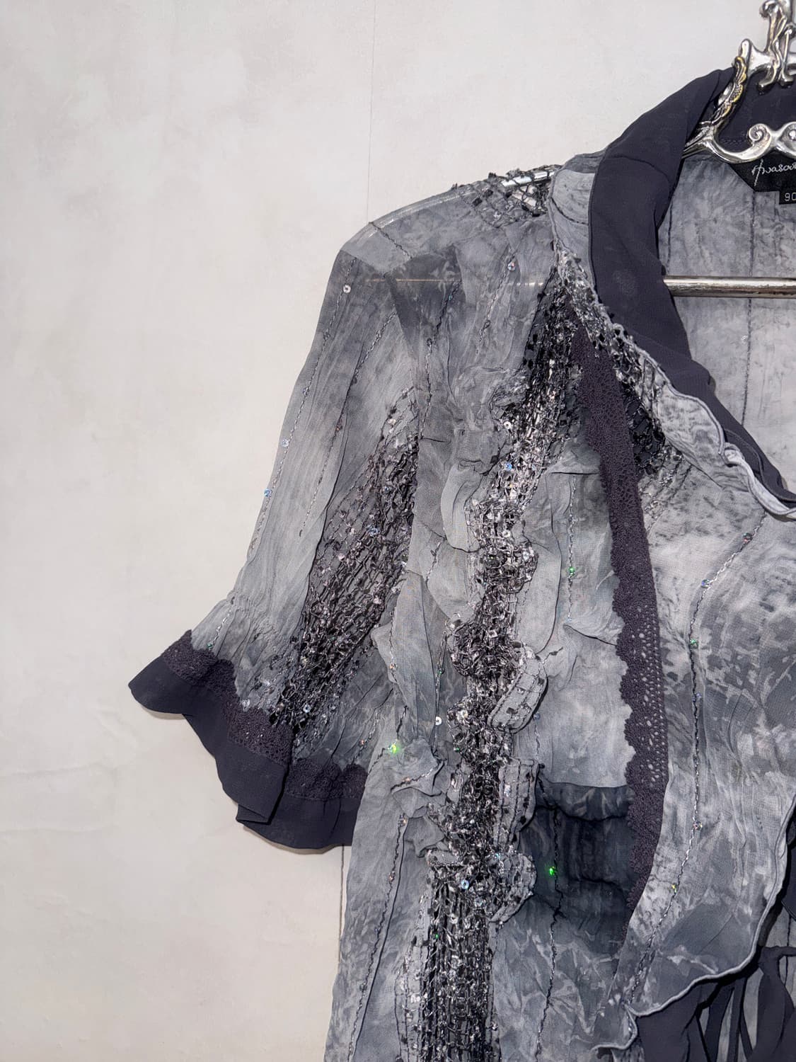 Charcoal tie dye pleats ruffle mesh bl 상품이미지3
