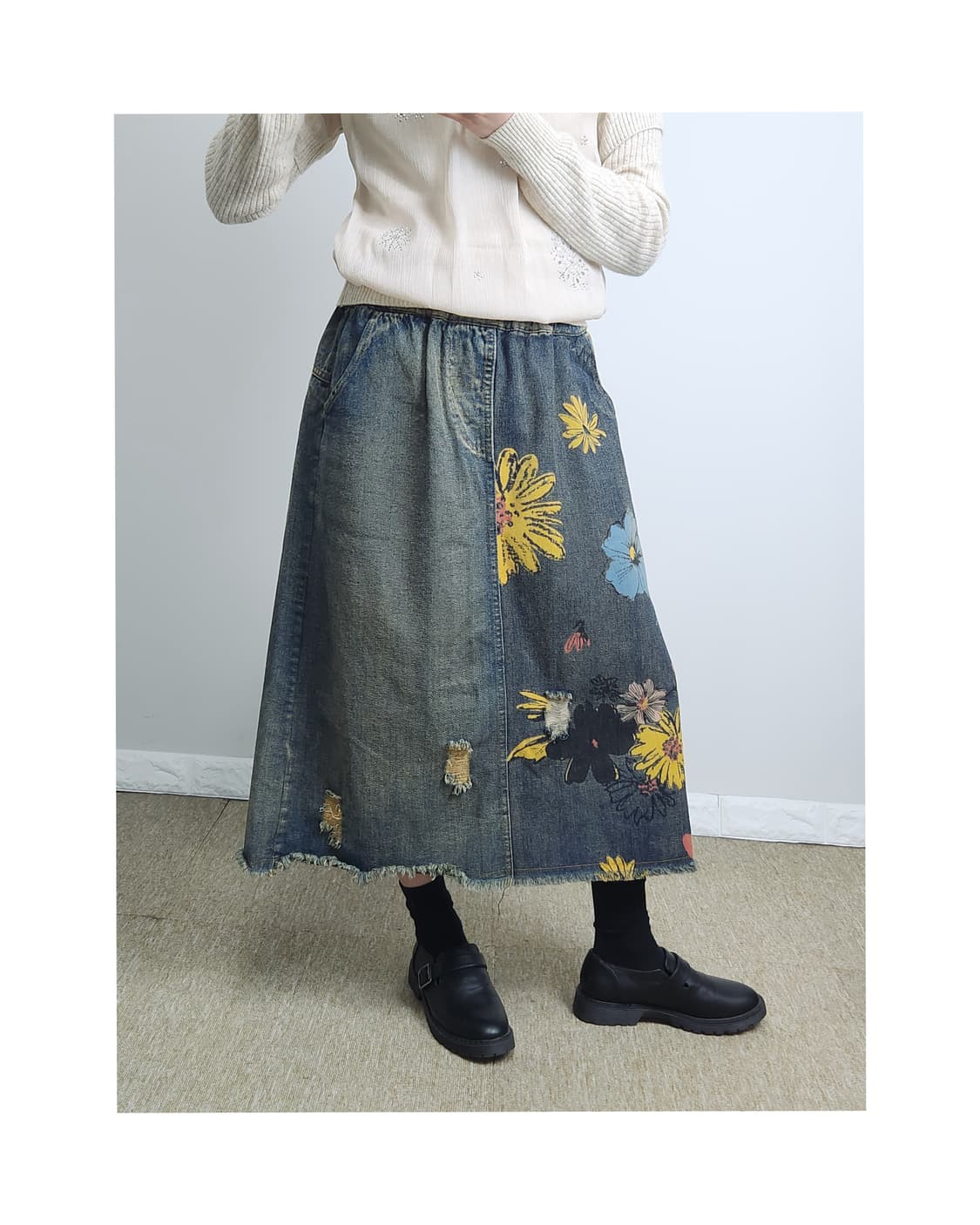 플라워 데님 스커트 상품이미지1
