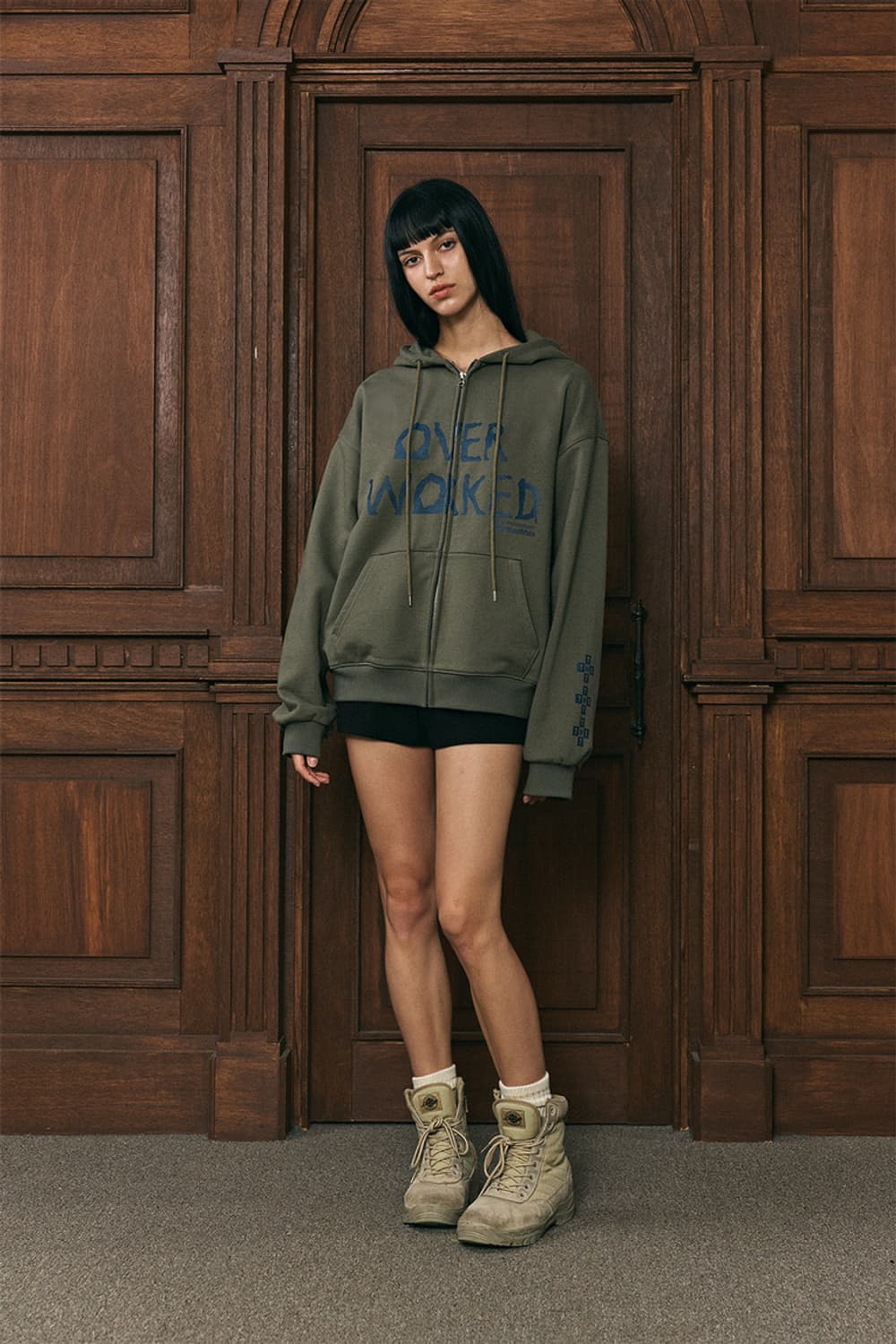 (택O) 투머치택스 오버워크 후드집업 (카키) 상품이미지4