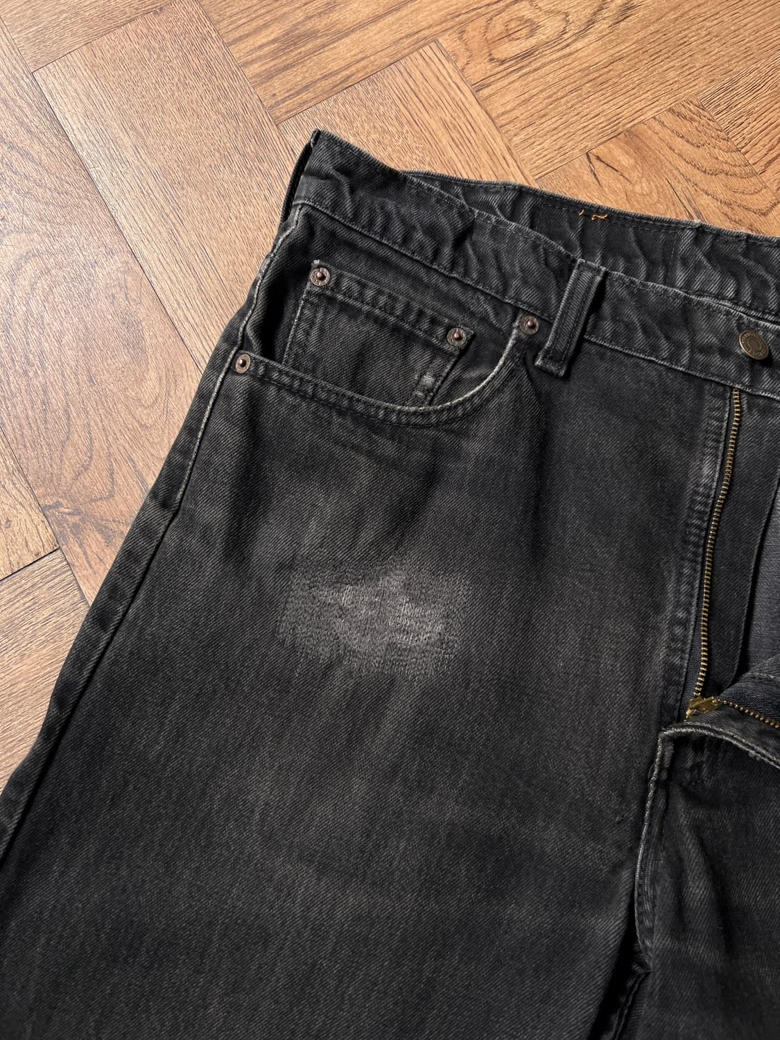 [36]90's 리바이스 516 캐나다제 빈티지 워싱 흑청 데님 팬츠 상품이미지4