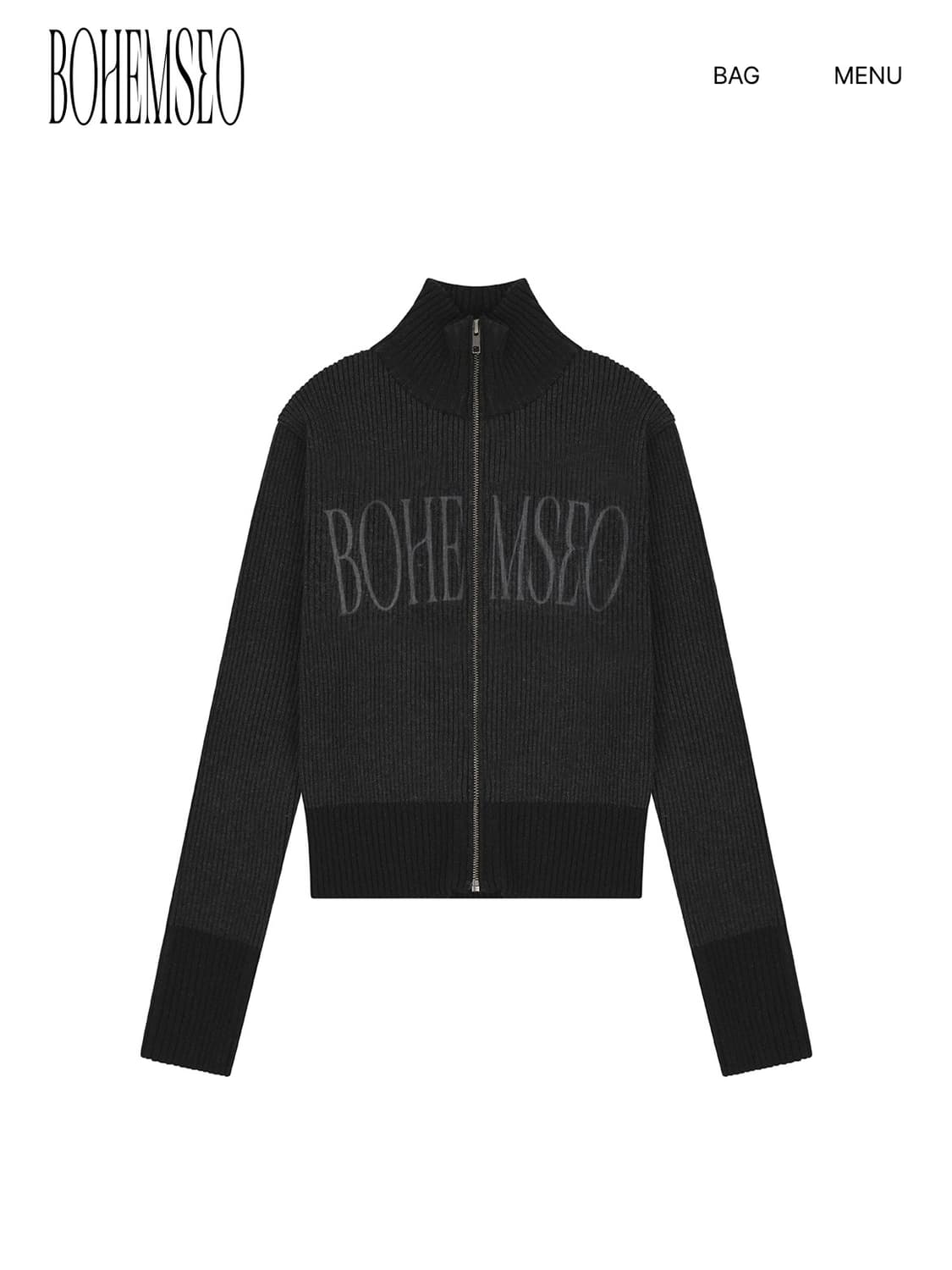BOHEMSEO MIXED KNIT LOGO ZIP-UP CHARCOAL 상품이미지1