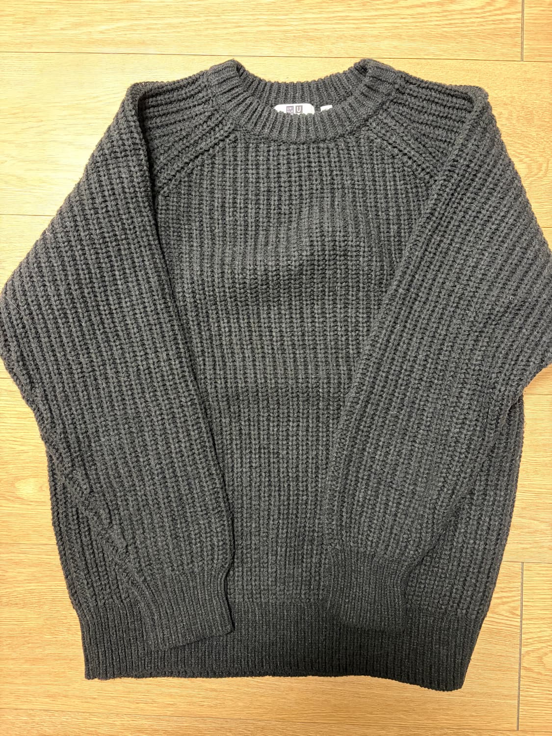 유니클로U 라이트웨이트 로우 게이지 립 크루넥 스웨터 니트 블랙 XL 상품이미지1