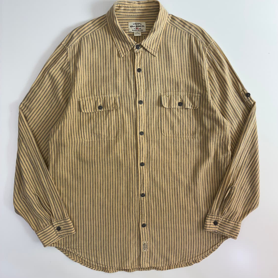Polo jeans 폴로 진스 베이지 스트라이프 아이언 버튼 셔츠 상품이미지2