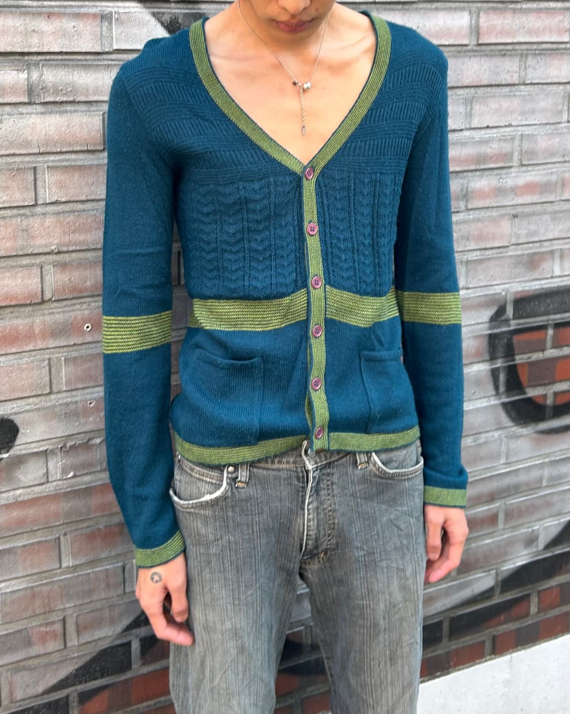 배색 가디건 상품이미지1