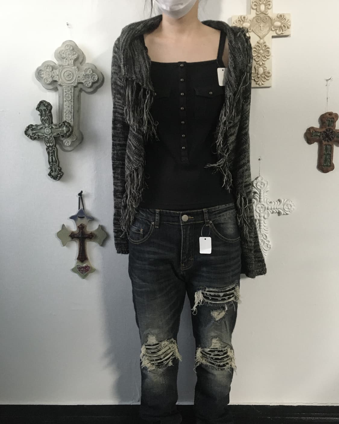 Fringe open knit cardigan 상품이미지7