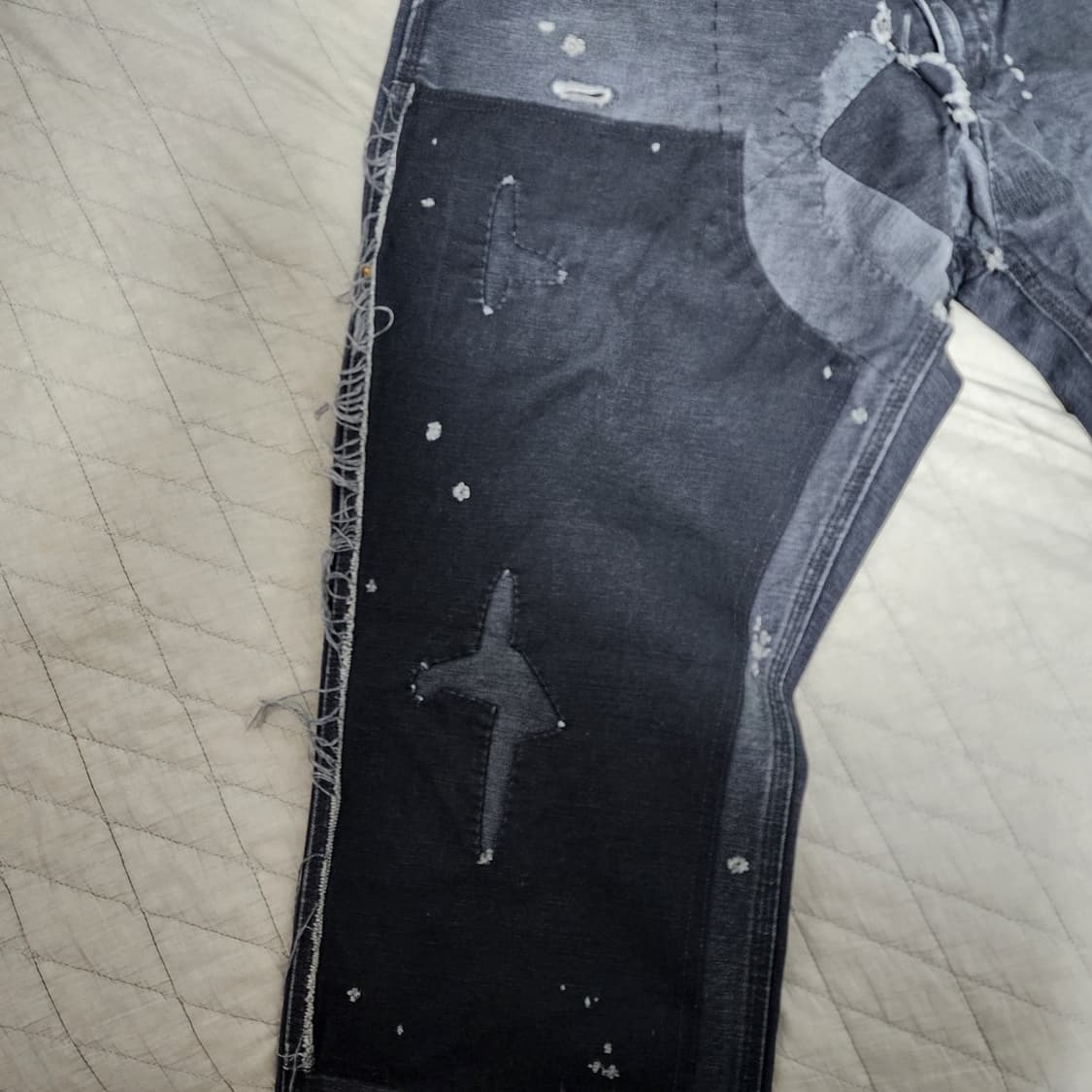 [M] 세인트미카엘 24aw 더블니 플레어 데님 블랙 상품이미지2