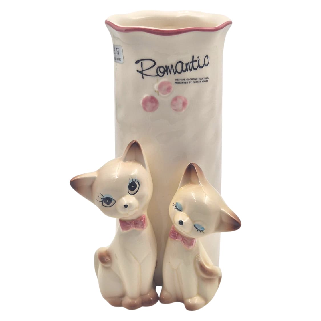 80s 레트로 고양이 피겨린 기둥 도자기 꽃병 상품이미지1