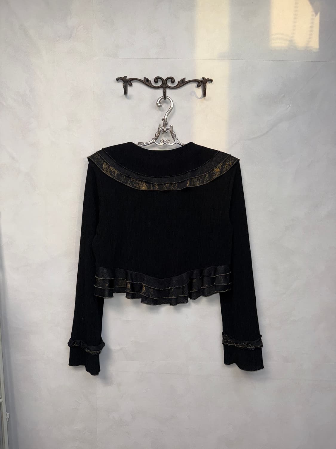 Black gold crop ruffle bolero cardigan  상품이미지6