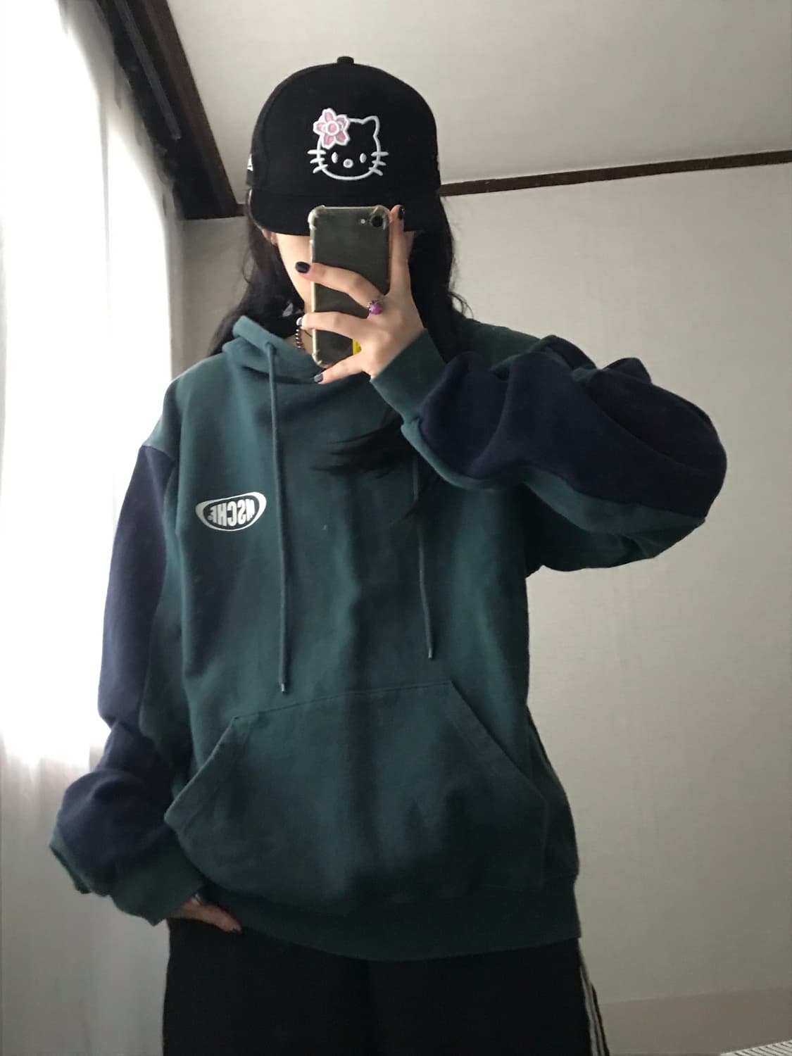 미스치프 그린 오버핏 후드티 상품이미지4