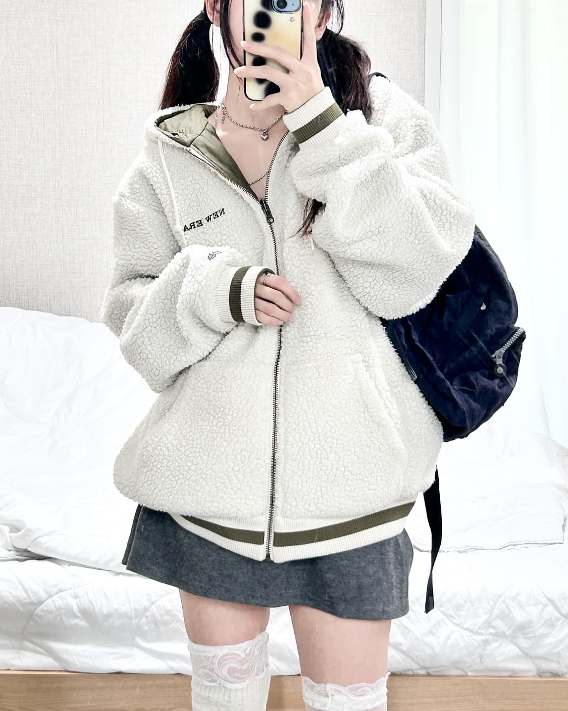 뉴에라 리버시블 카키 쉐르파 자켓 상품이미지2