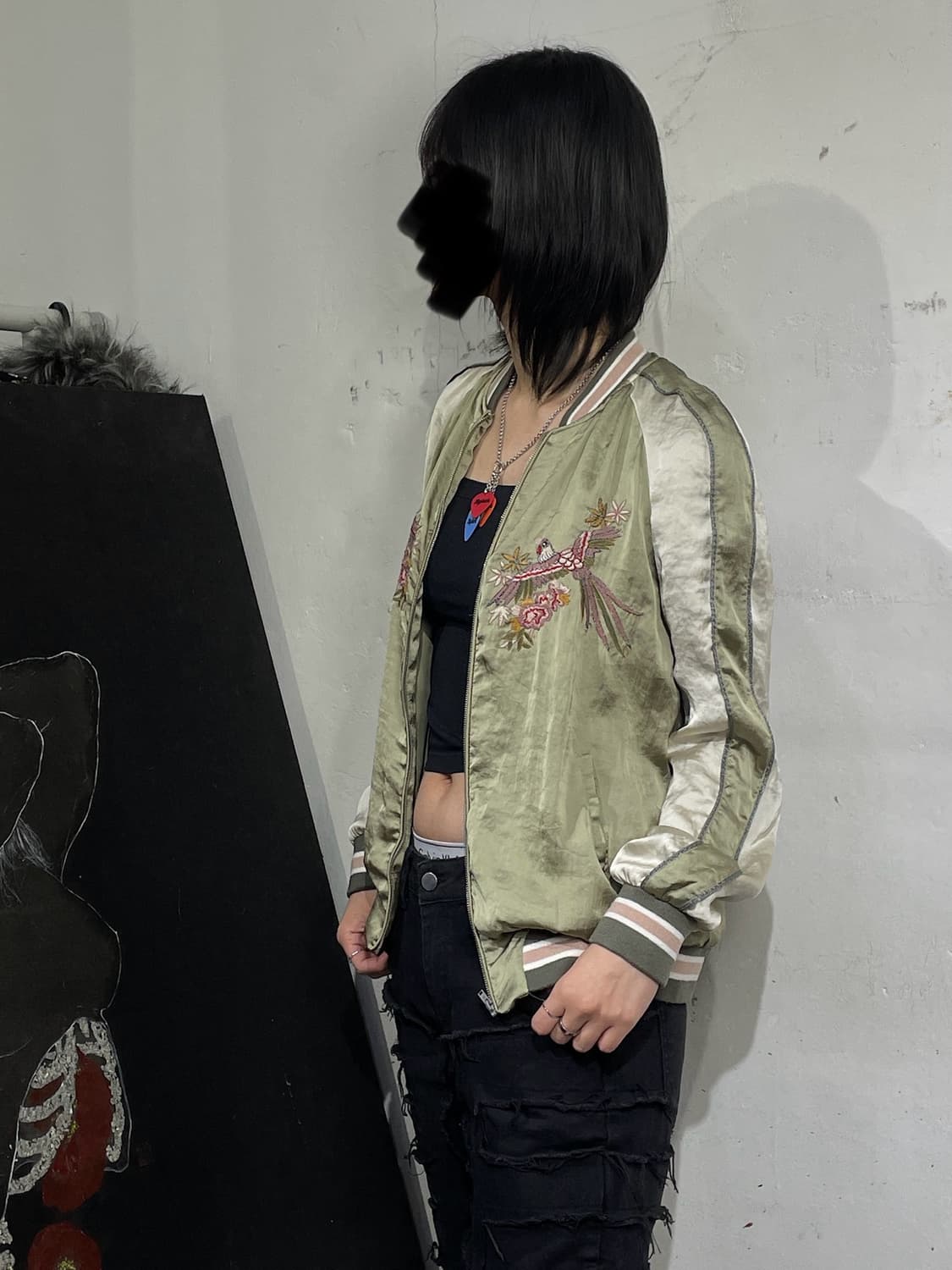 일본빈티지 사틴 자수 스카잔 오리엔탈 스카쟌 M 상품이미지2