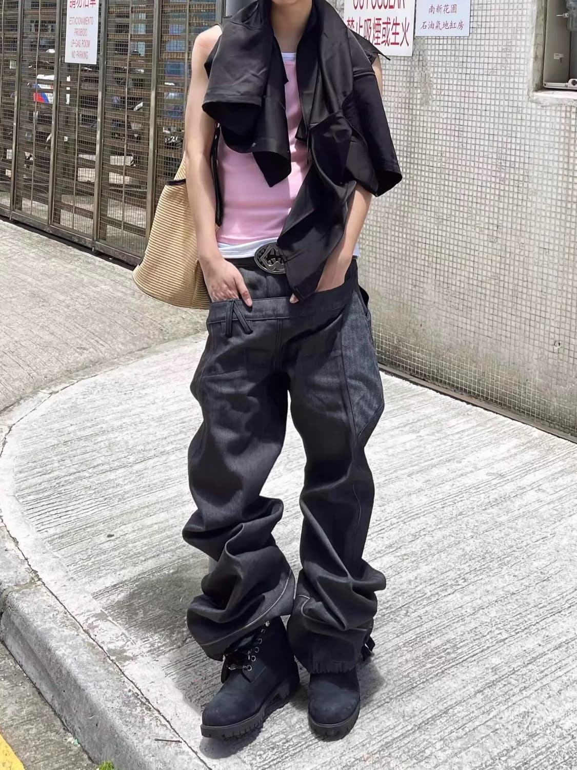 워싱 로우라이즈 벌룬 와이드 데님 팬츠 상품이미지1