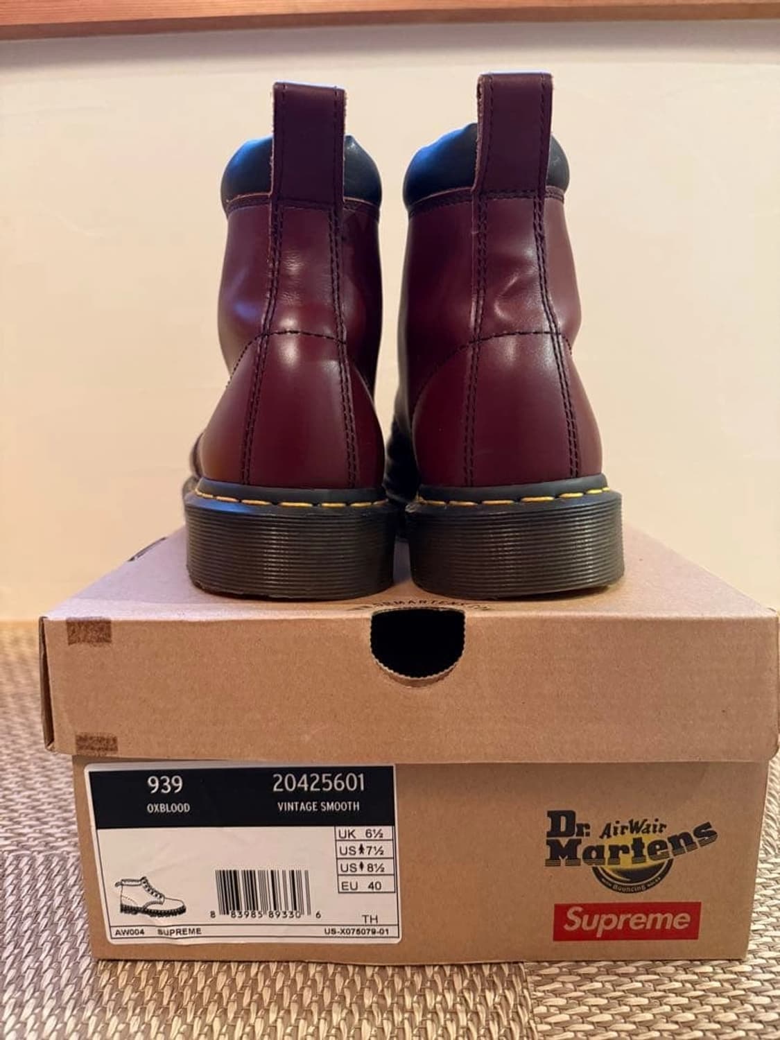 15FW 닥터마틴 x 슈프림 939 6홀 부츠 옥스블러드 255 상품이미지3