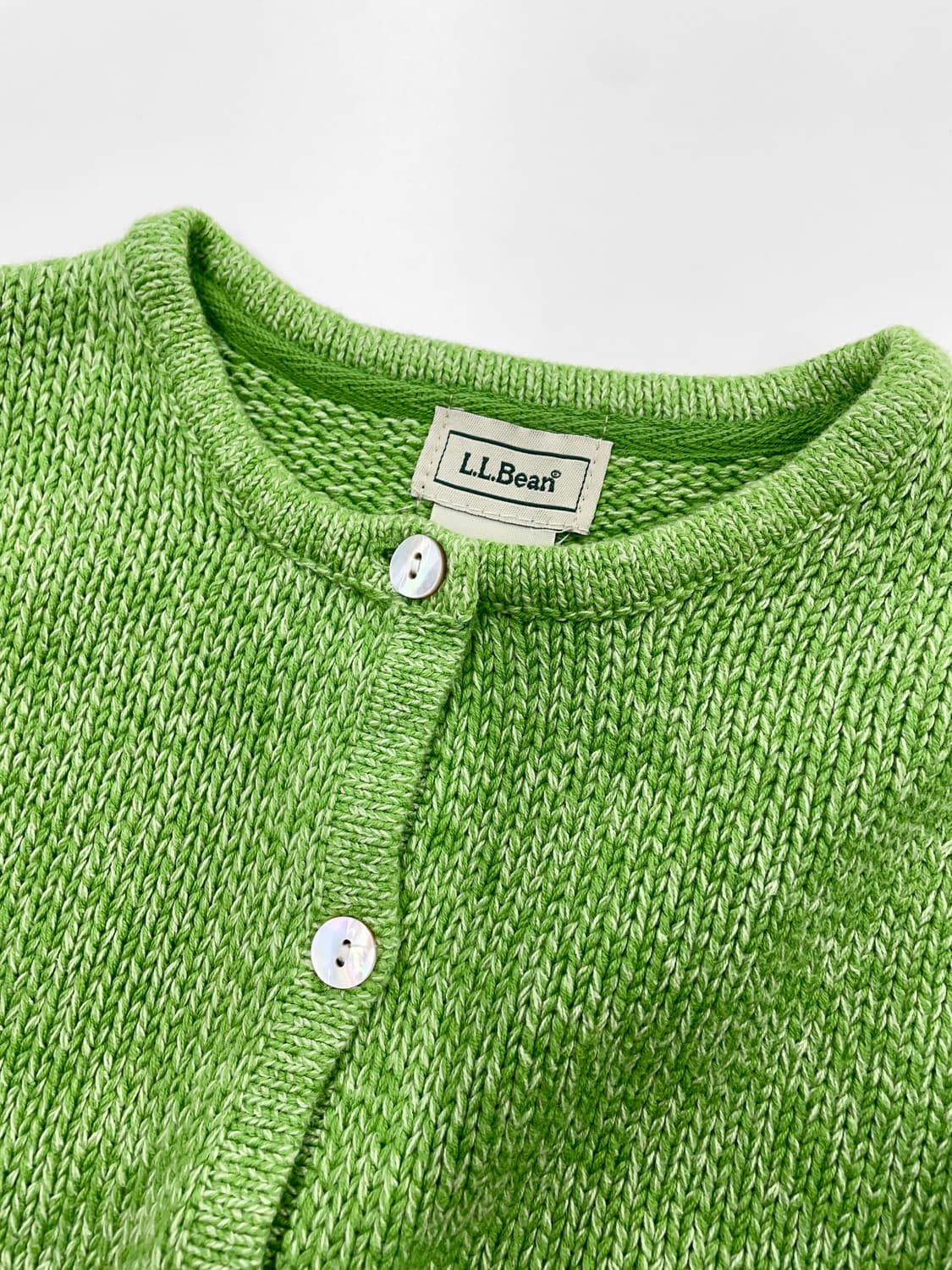 빈티지 엘엘빈 멜란지 애플 그린 코튼 니트 가디건 상품이미지5