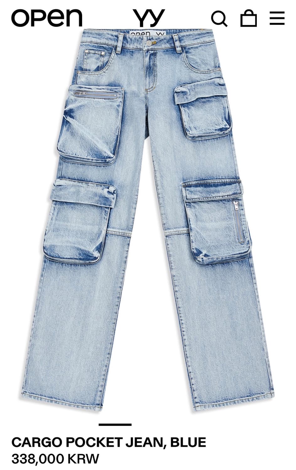 오픈와이와이 카고포켓진 블루 에스파 카리나 착용 상품이미지4