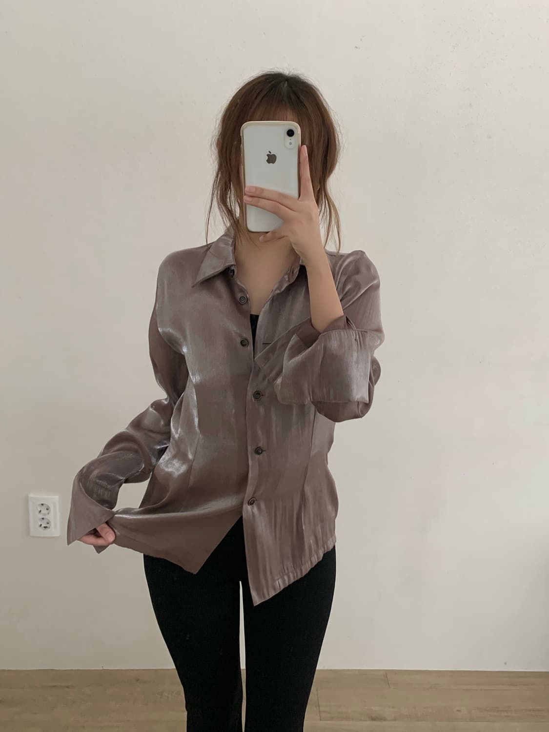 빈티지 락시크 코코아 실키 블라우스 셔츠  상품이미지2