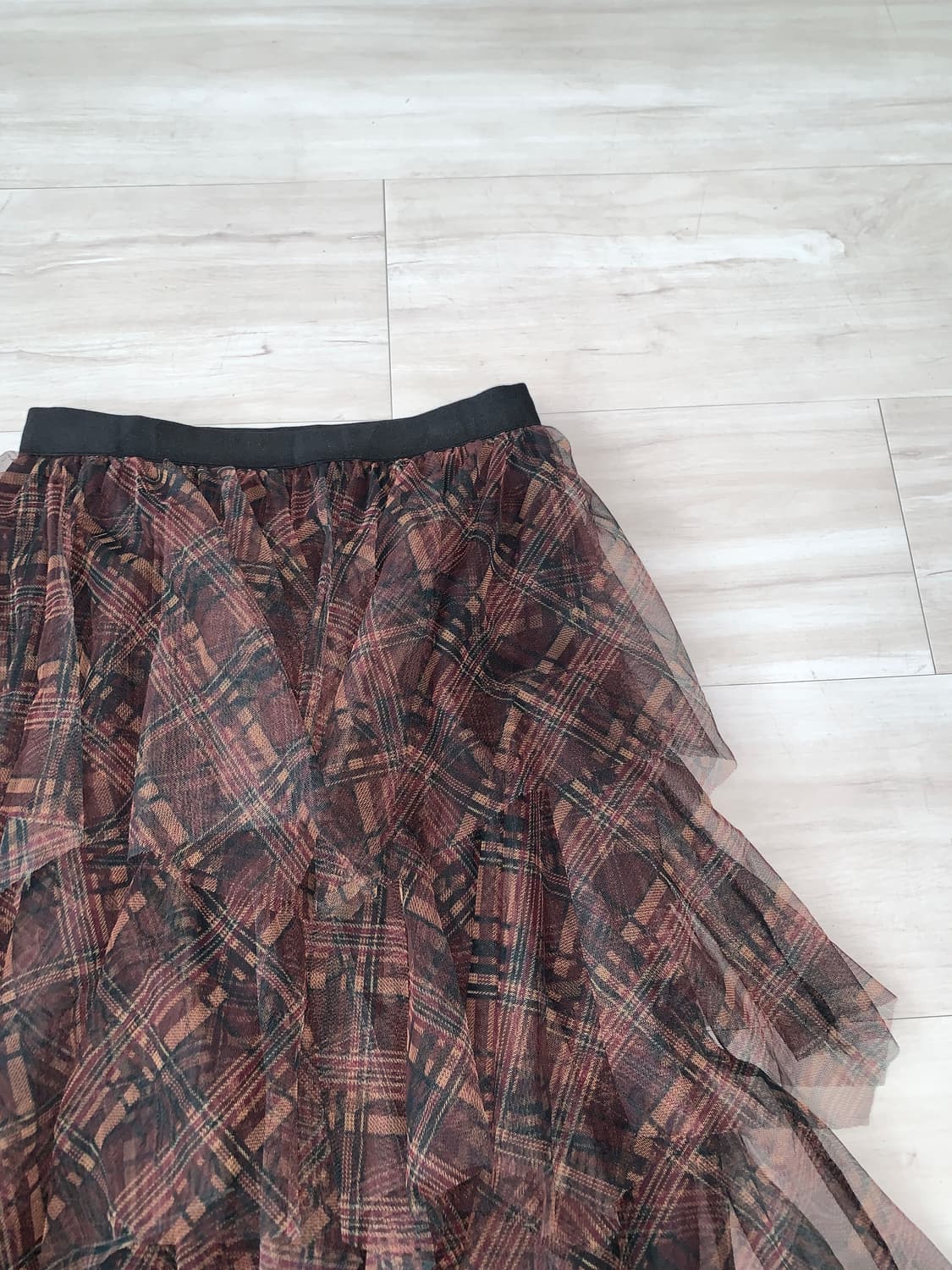Brown Check Mesh Tiered Skirt 상품이미지9