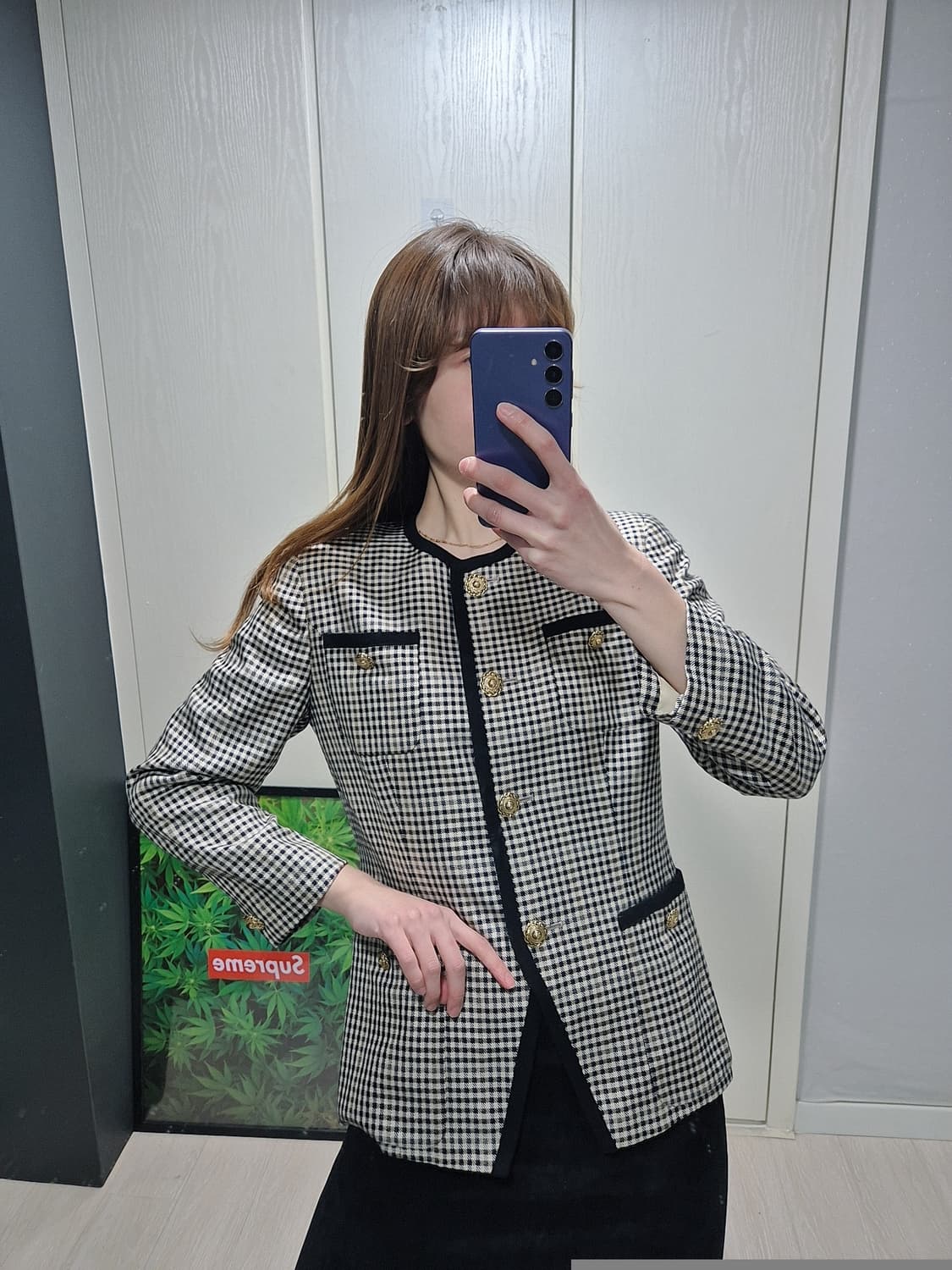 빈티지 체크 트위드 금장 버튼 자켓 상품이미지8