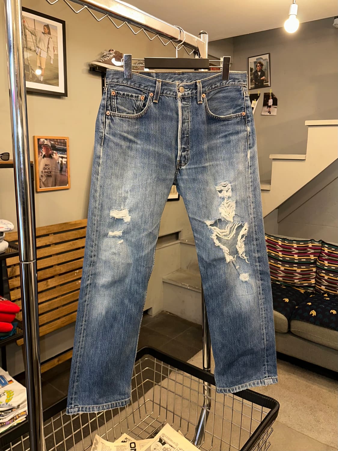 90’s Levi’s 501 553 USA distressed denim 상품이미지4