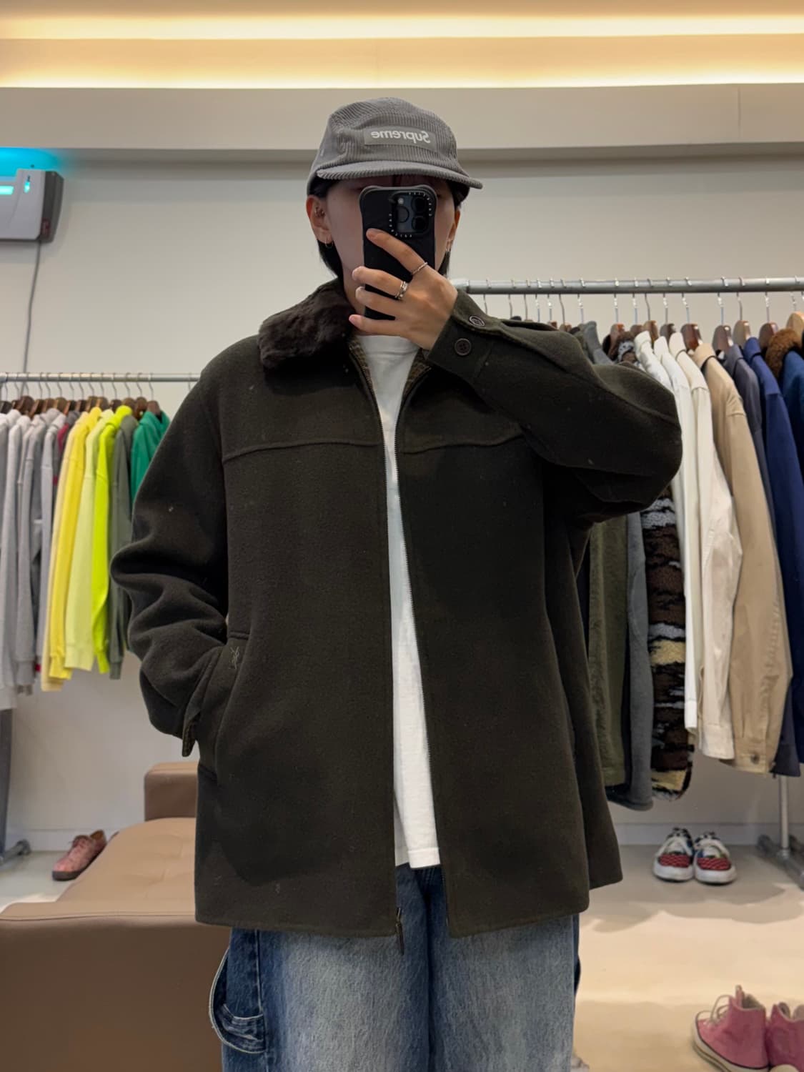 입생로랑 자수 로고 퍼 카라 모직 블루종 자켓 상품이미지6