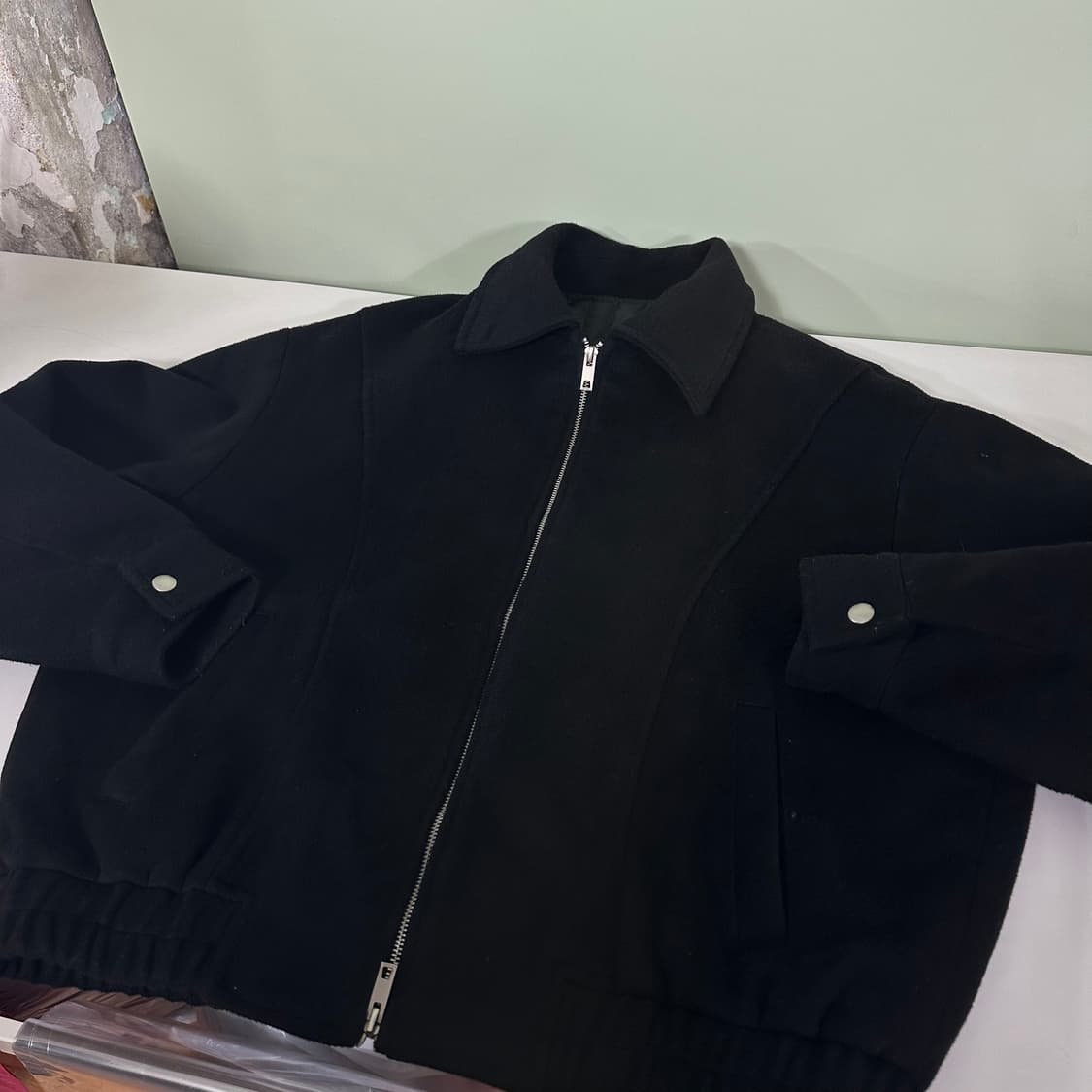 L 라퍼지스토어 블랙 오버핏 투웨이 울 블루종 자켓 상품이미지1