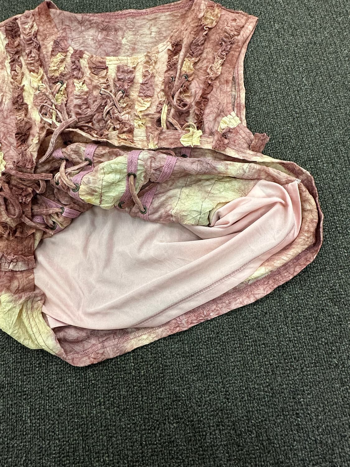 44)Japanese vintage 여성 레이스업 디테일 셔링 나시 상품이미지3