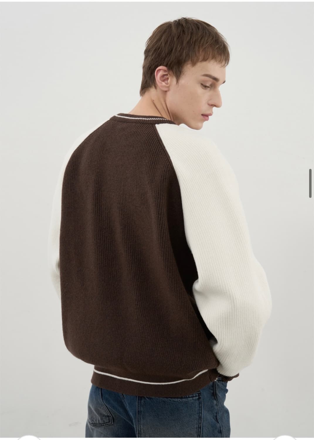 (새상품)(XL) 드로우핏 바시티 벌룬 투웨이 집업 니트 [BROWN] 상품이미지7