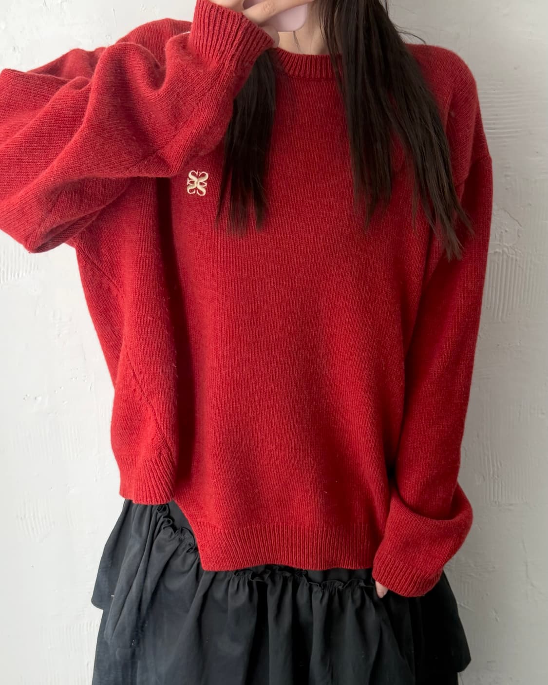 Satur 새터 딥레드컬러 울 캐시미어 언발란스 니트 상품이미지1