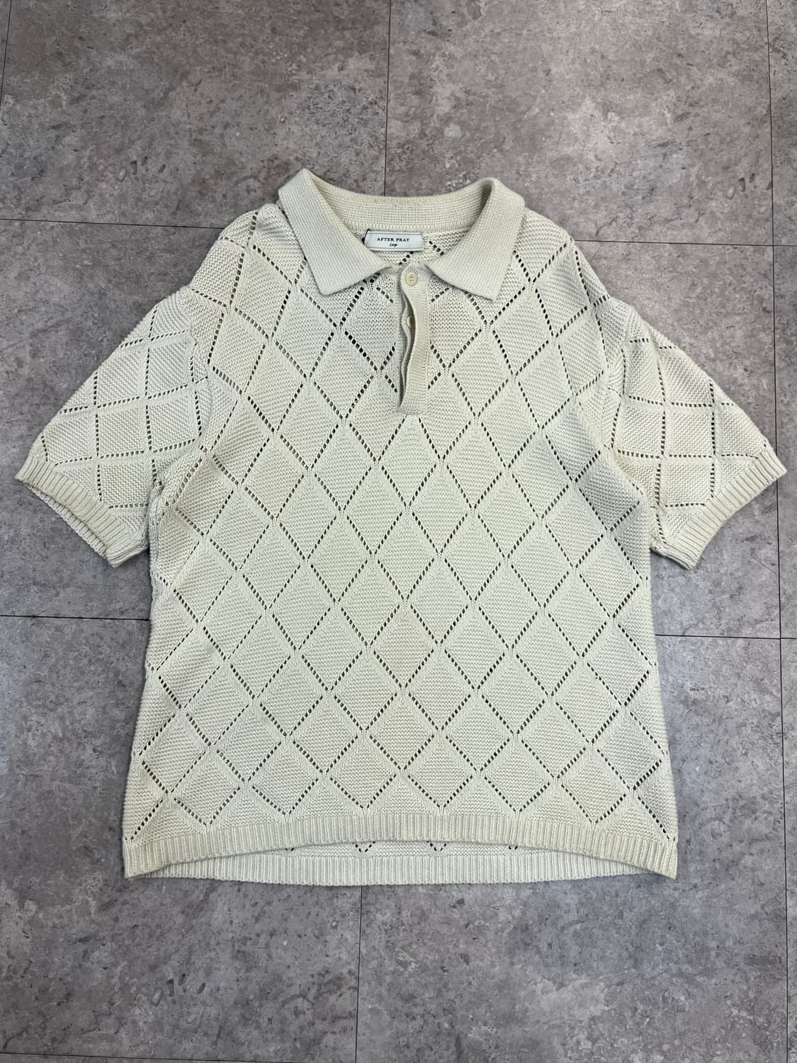 애프터프레이 크로쉐 카라 반팔 니트 아이보리 L #csz4128 상품이미지4