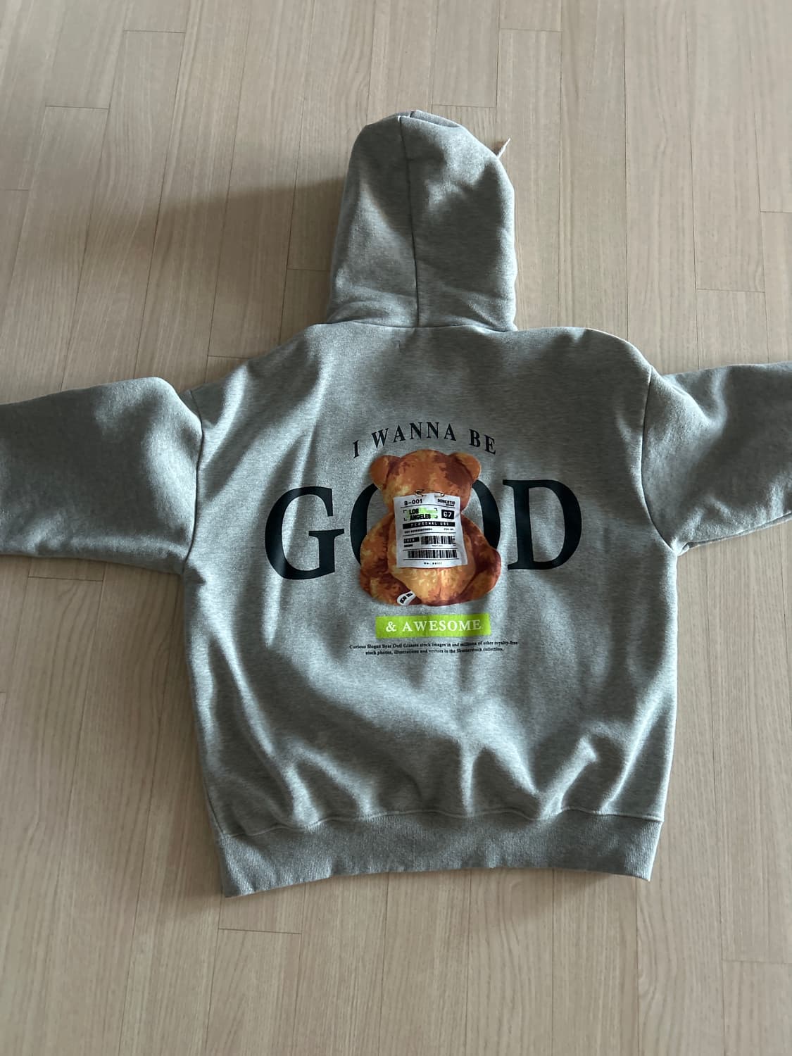 Good 곰 프린팅 회색 후드티 상품이미지3