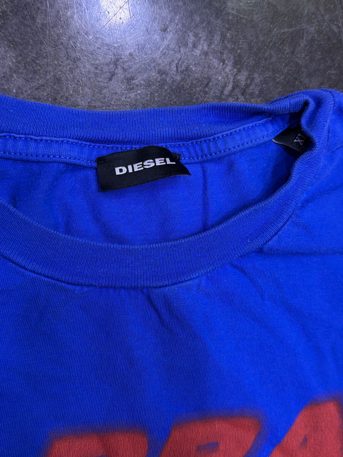 디젤 BRA 프린팅 빈티지 워싱 블루 반팔 티셔츠 XL 상품이미지5