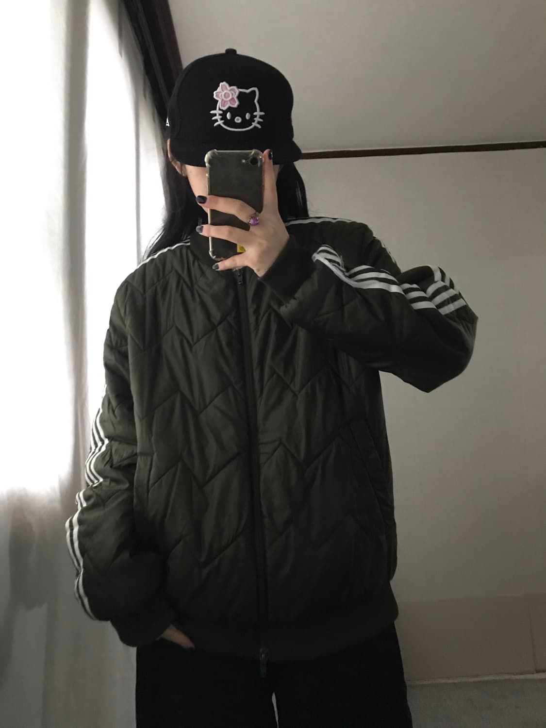 아디다스 카키 삼선 누빔패딩 상품이미지1