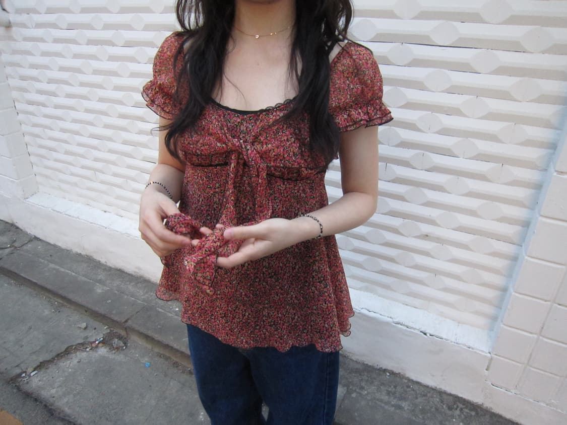 빈티지 플라워 리본 타이 블라우스 상품이미지5