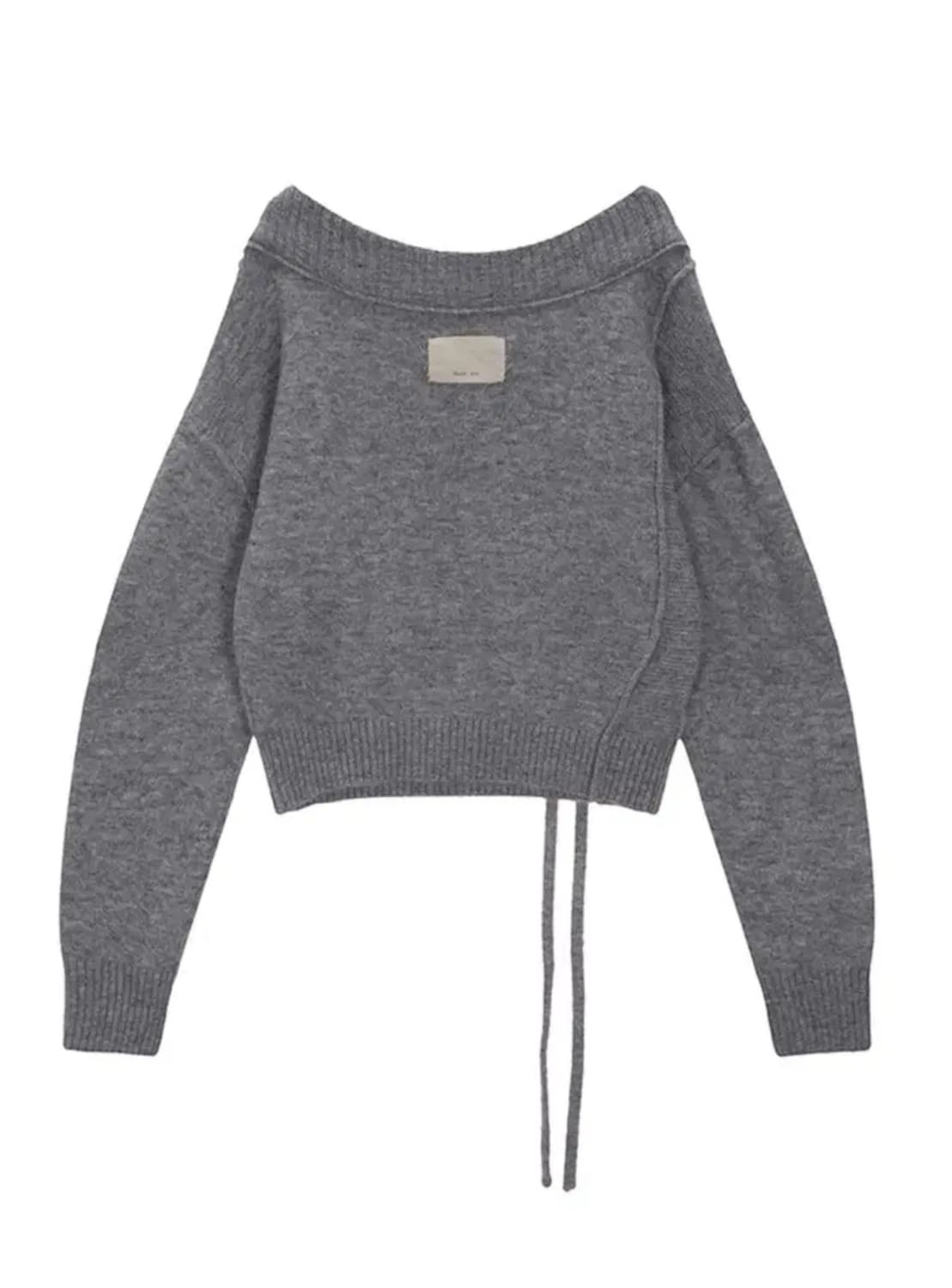 마뗑킴 오프숄더 스트링 니트 그레이 상품이미지2