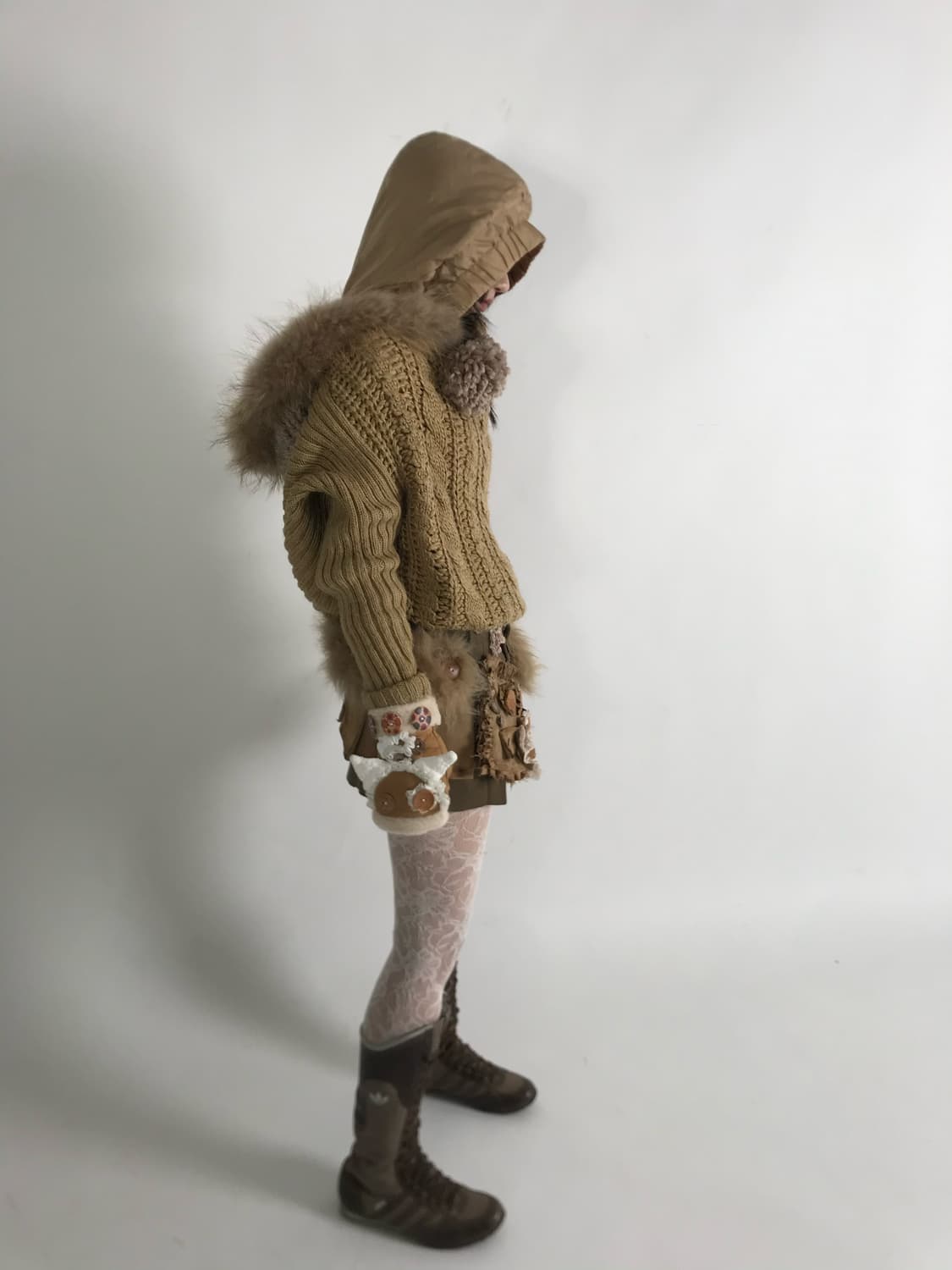 Padding hooded mix loose fit knit top 상품이미지9