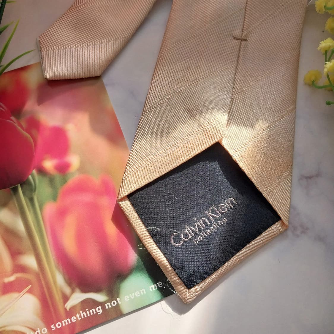 캘빈클라인 실크 살구빛옐로우 텍스처 넥타이 8.7cm A+등급 K1388 상품이미지7