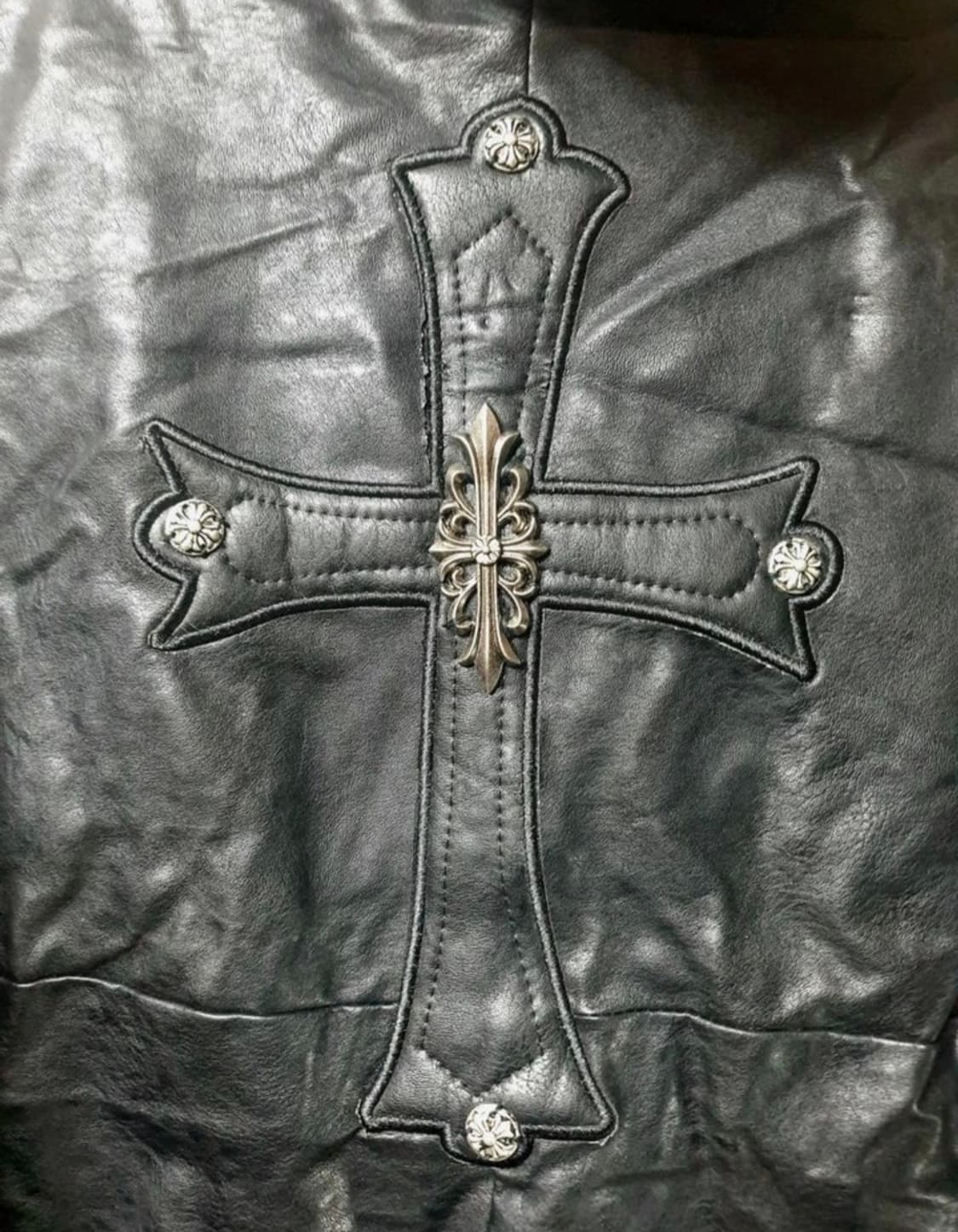 공용 크롬장식 약누빔 가죽 자켓  상품이미지5