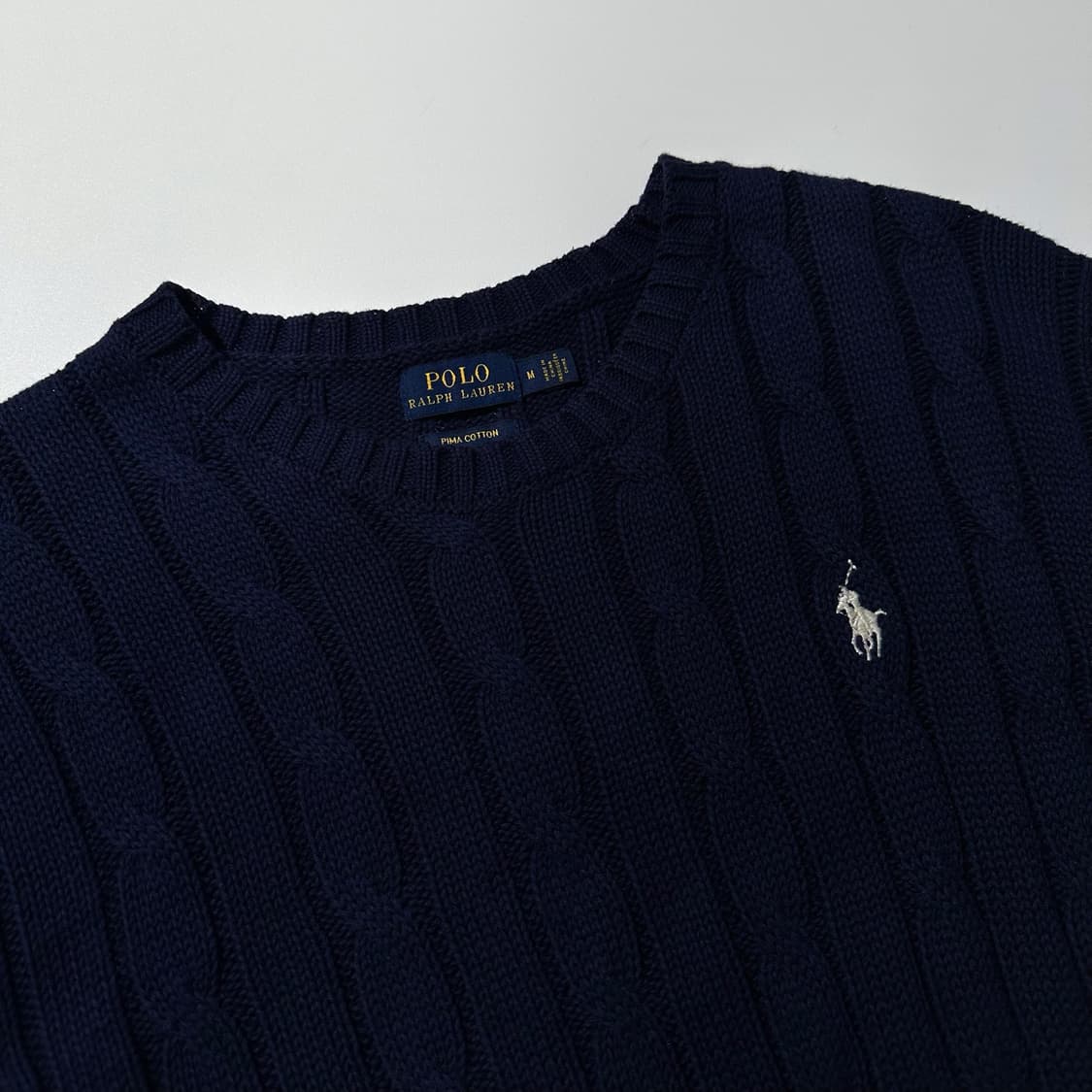 폴로 랄프로렌 케이블 반팔 니트 네이비 상품이미지3
