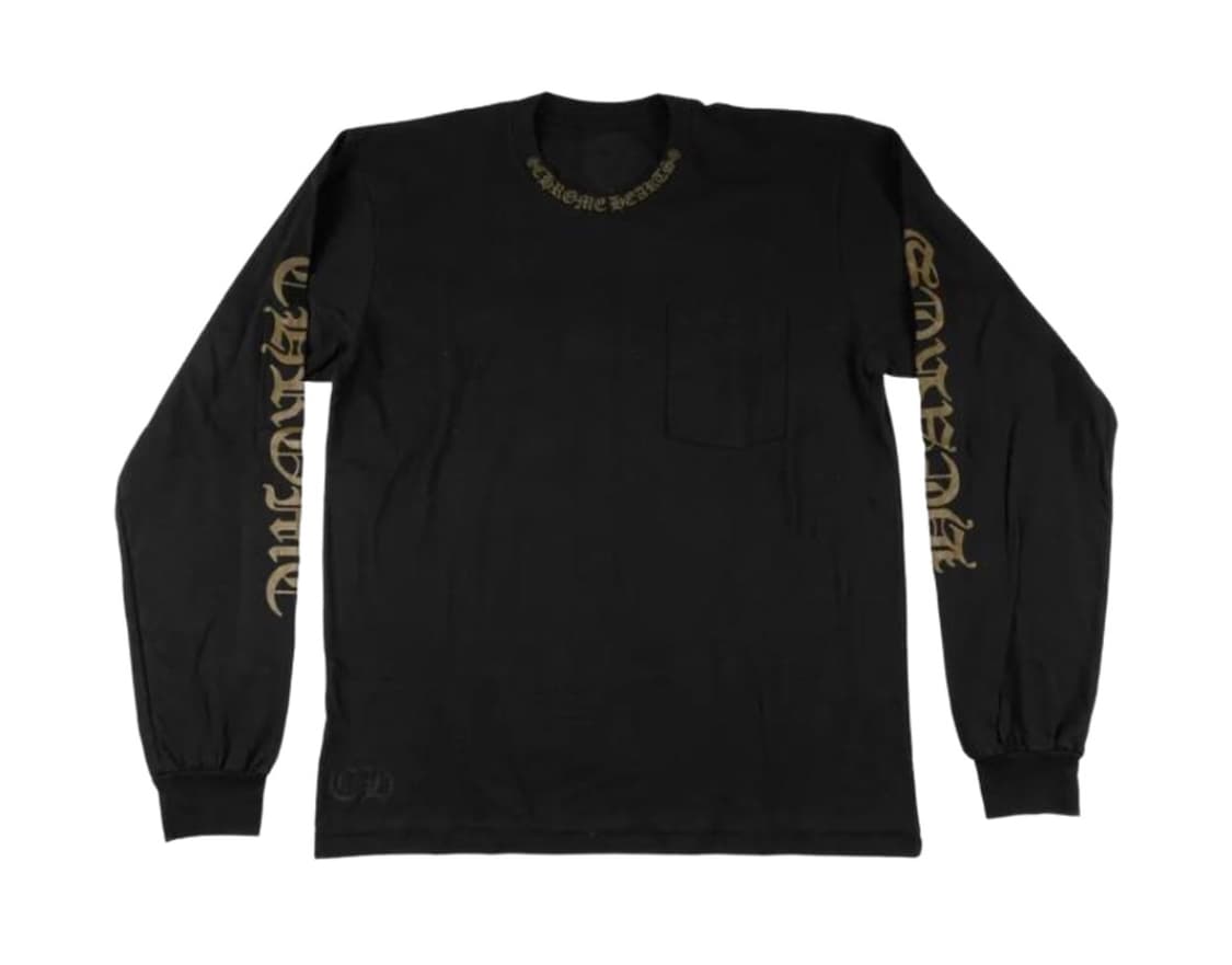 (새상품)크롬하츠 넥 로고 포켓 크루 롱슬리브 티셔츠 블랙 그린-L사이즈 상품이미지1