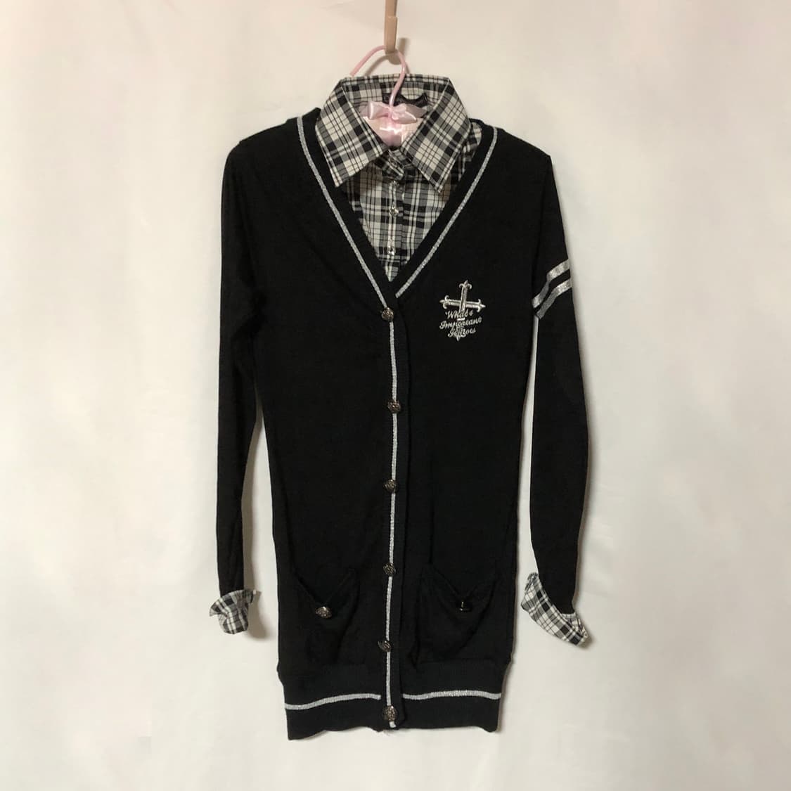 레이어드 체크 셔츠 가디건 블랙 상품이미지8